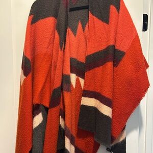 Red and Black Geometric Patterned Poncho
